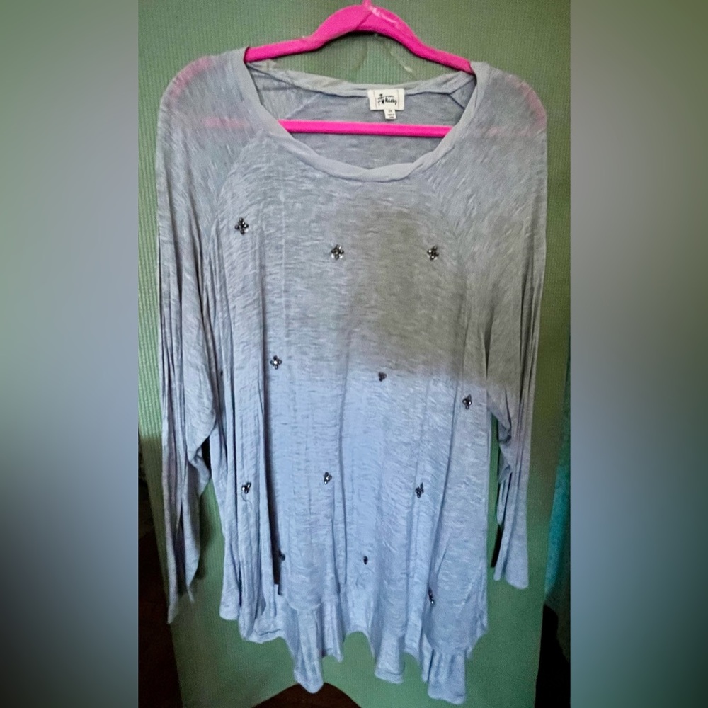2 for $10/ Light Gray Hi-Lo Long Sleeve Top with Beaded Front
